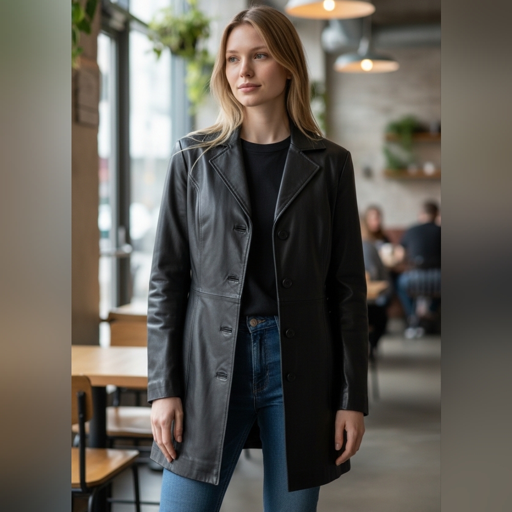 Phase Two Women's 3/4 Length Leather Coat